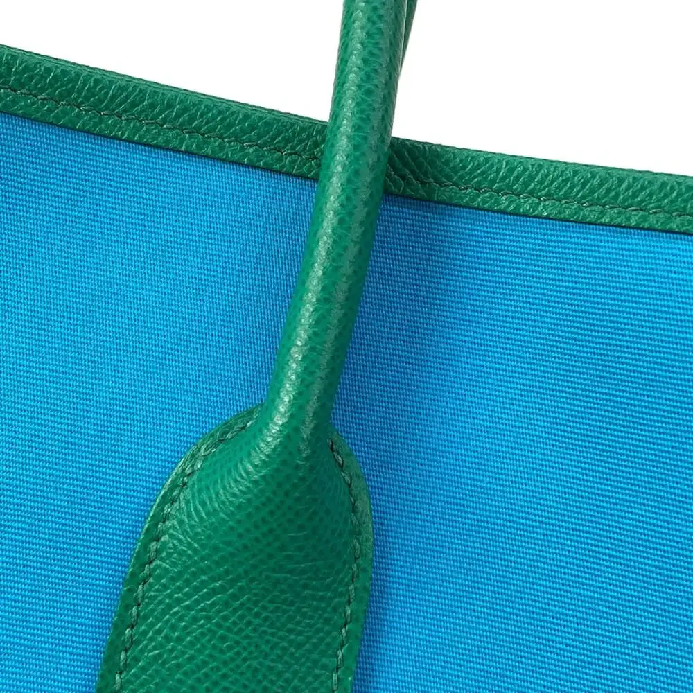 Hermès Garden Party PM Tote Bag blue aztec Vert Jade Toile Officier Veau Epsom - Picture 16 of 16